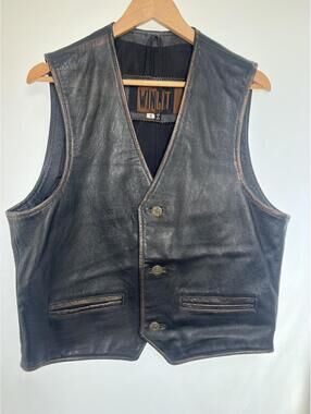 Winlit Vintage Leather Vest Distressed Biker Style Men's Small